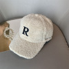 字母R毛绒帽 中性 56-60CM 棒球帽 100%聚酯纤维
