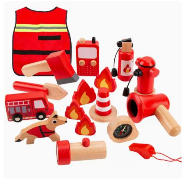 儿童木制玩具消防套装【22.5*9.5*17CM】 单色清装 木质