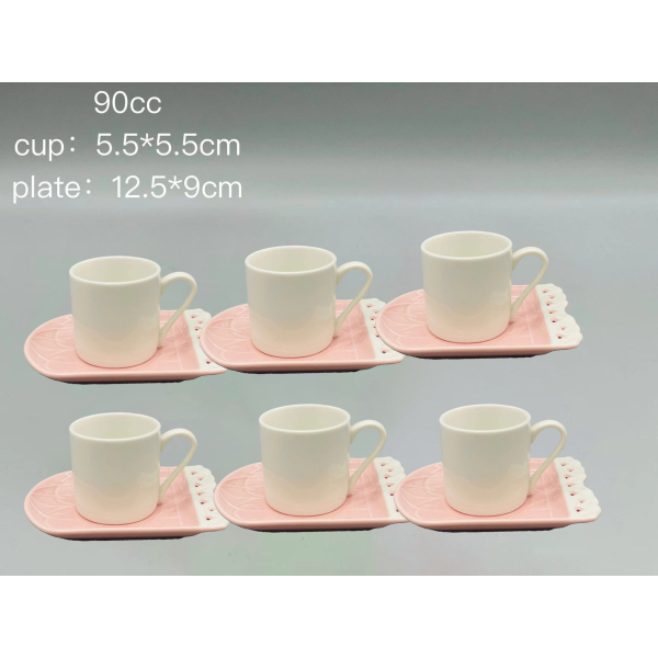 陶瓷咖啡杯碟【90CC】6杯6碟 单色清装 陶瓷
