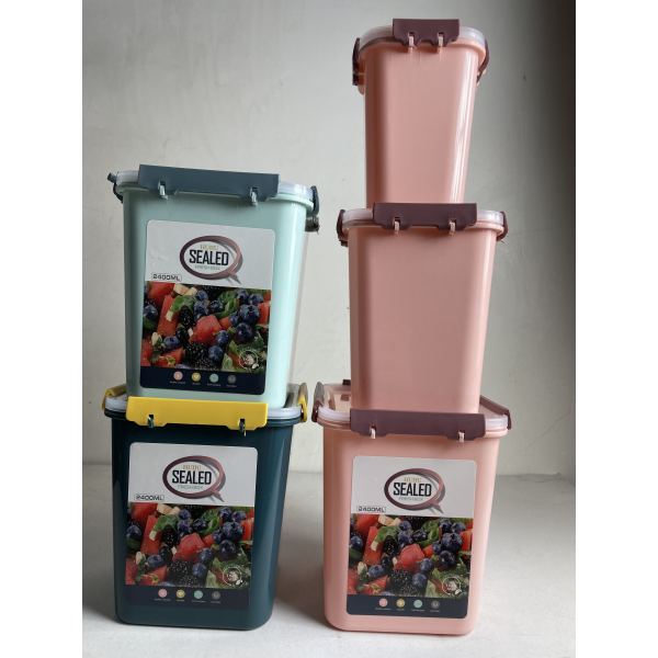 方形实色3件套密封罐（大号2400ml、中号1500ml、小号750ml）混色 塑料