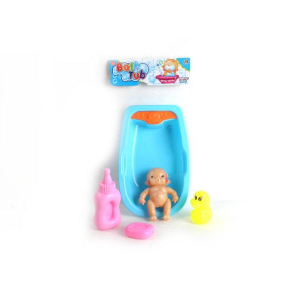 小公仔带婴儿浴盆,奶瓶,鸭子,肥皂2色 塑料