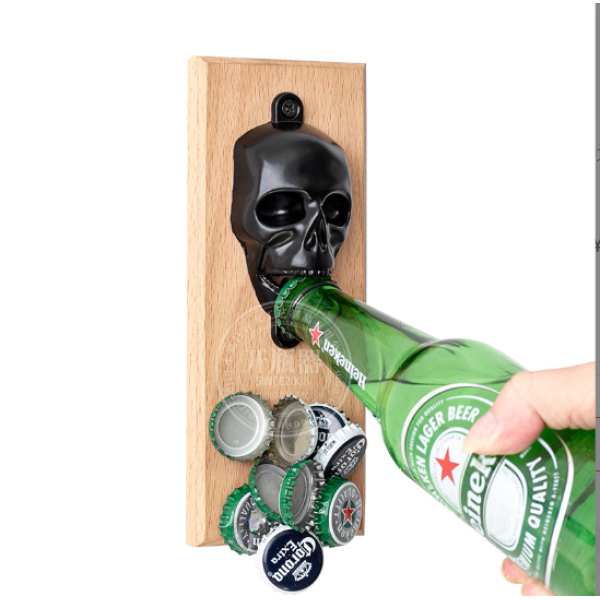 复古骷髅头冰箱贴墙壁挂式木质啤酒开瓶器【20*7.5CM】 单色清装 金属