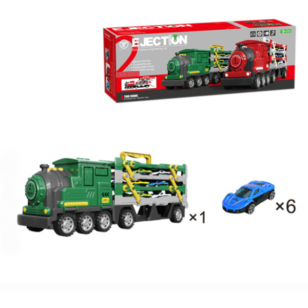 火车多层轨道车+6pcs铁皮车组合 绿色 弹射 塑料