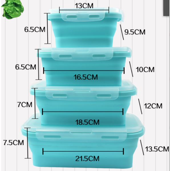 4PCS可折叠饭盒 四件套 500ml以下 硅胶