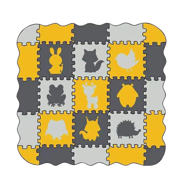 9大片动物EVA拼图地垫+围边(浅灰+深灰+黄色) 塑料