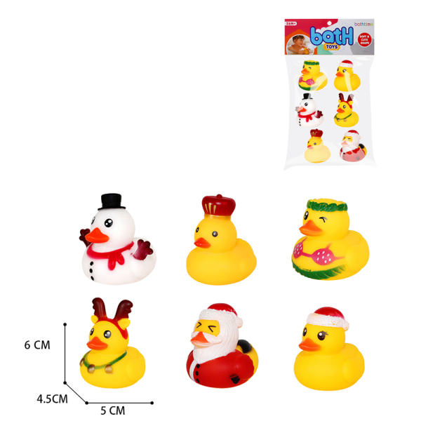 6(pcs)卡通搪胶捏响圣诞鸭子 塑料