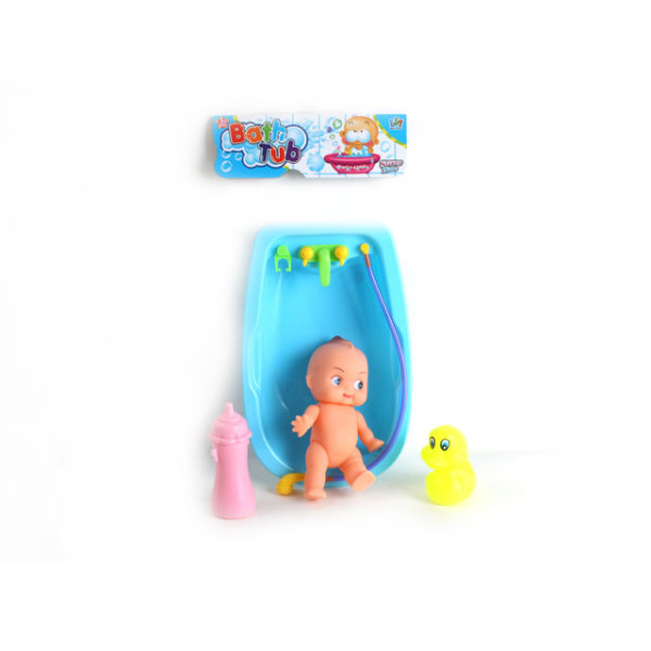 小公仔带婴儿浴盆,奶瓶,鸭子2色 塑料
