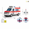1:30救护车带USB座充器 遥控 4通 灯光 主体包电，遥控器不包电 黑轮 塑料