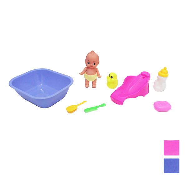 娃娃带浴盆,梳子,鸭子,配件紫蓝,粉2色 塑料
