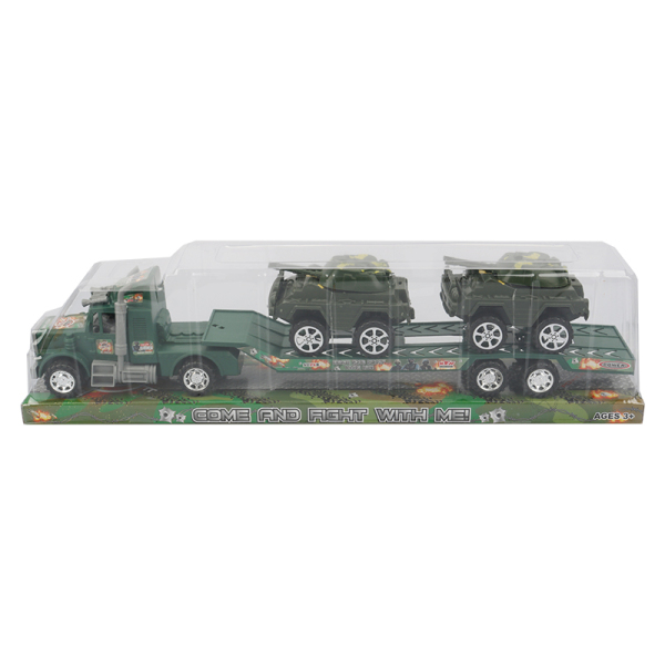 军事平板车带2只滑行装甲车 惯性 黑轮 塑料