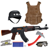 AK枪带特警帽,三级甲,风镜,红斧头 软弹 冲锋枪 实色 塑料