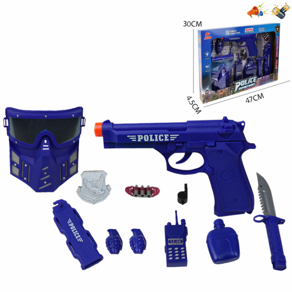 枪带警徽,对讲机,手榴弹,刀,水壶,面罩,配件 电动 手枪 声音 不分语种IC 包电 实色 塑料