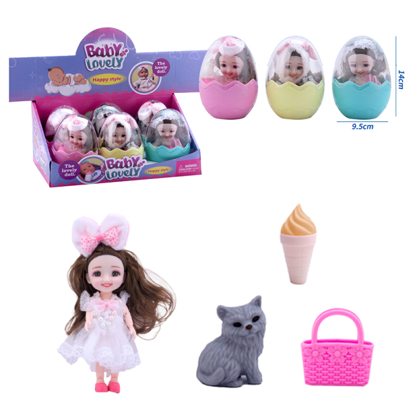 6PCS 多款式蛋装叶罗丽娃娃带小猫,手提包,冰淇淋 6寸 塑料