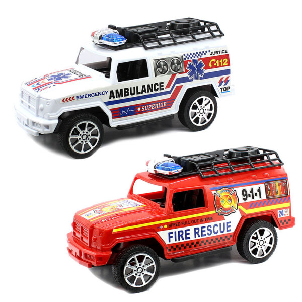 2款式救护/消防车 惯性 黑轮 塑料