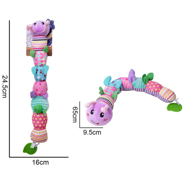 毛绒紫色毛毛虫响纸摇铃牙胶安抚玩具 布绒