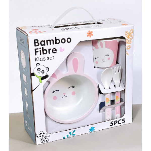 兔子卡通儿童竹纤维餐具五件套14M 单色清装 竹纤维