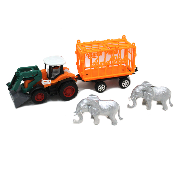 实色惯性农夫车载2只大象 塑料
