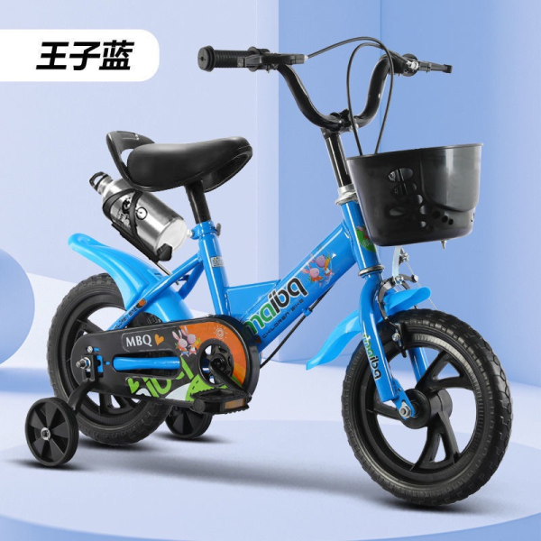 蓝色 14寸儿童塑料车框带水壶自行车 单色清装 金属