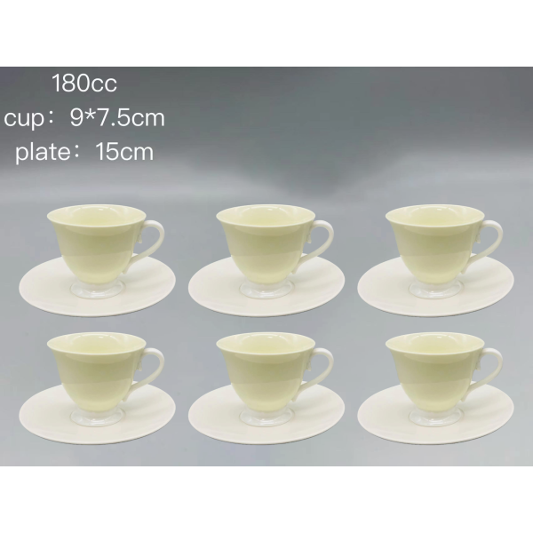 陶瓷咖啡杯6杯6碟套装【180CC】 单色清装 陶瓷