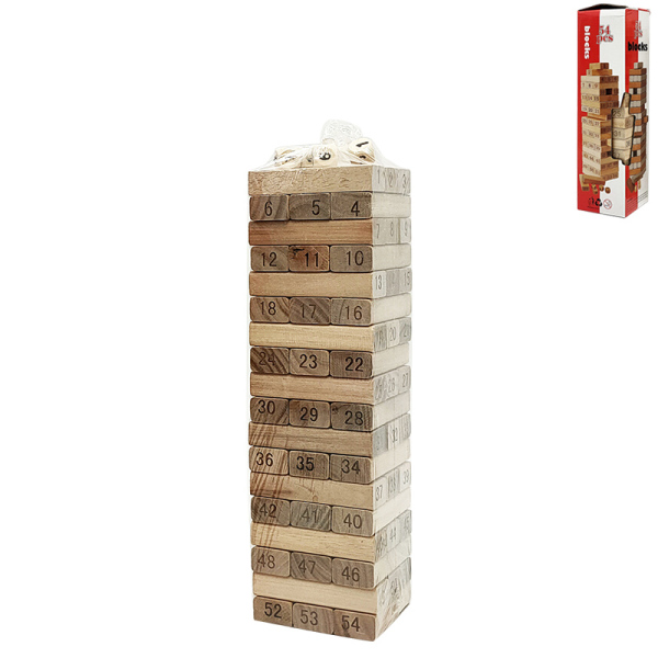 木制54pcs数字叠叠高积木套装配4骰 木质