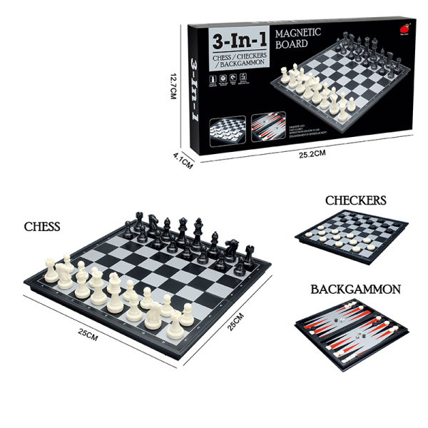 折叠磁性国际象棋/国际跳棋/双陆棋 游戏棋 三合一 塑料