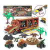 惯性恐龙收纳车   ，三只恐龙回力车，一带场景含3只PVC恐龙，2棵树，一个火山石，一个恐龙化石，轨道，发射器 惯性 黑轮 塑料