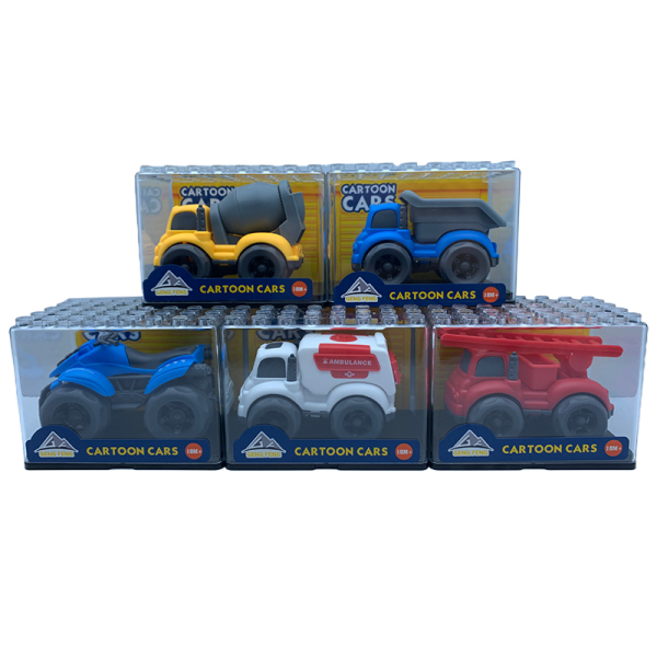 5款式积木透明盒卡通车 滑行 实色 塑料