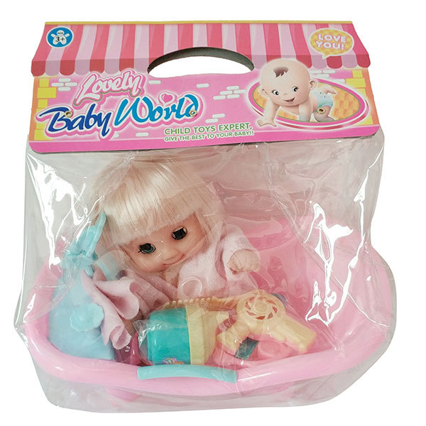 娃娃带浴盆,餐具,奶瓶,配件 8寸 塑料