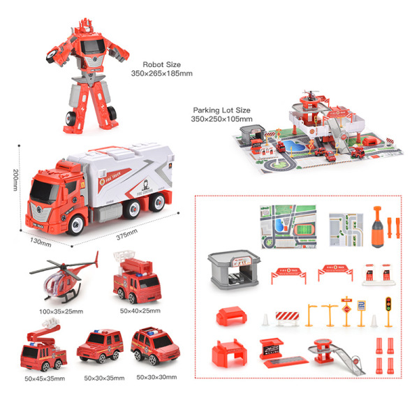 DIY拆装变形机器人收纳车组合-消防(配2只消防合金车,1只合金飞机) 塑料