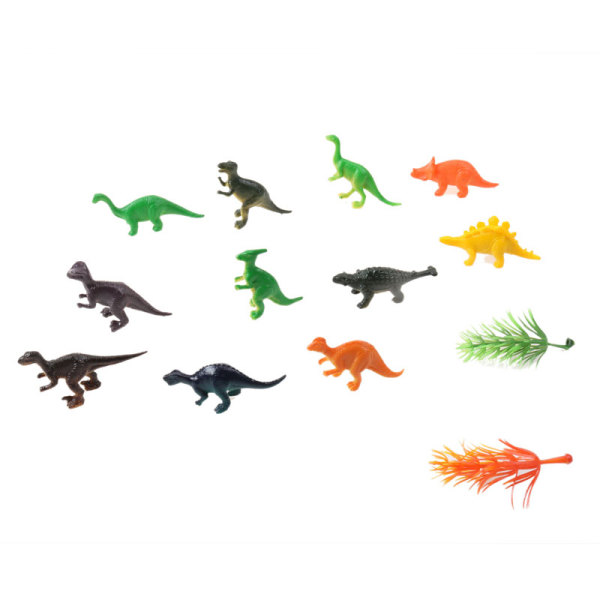 12只庄实心恐龙动物带草 塑料