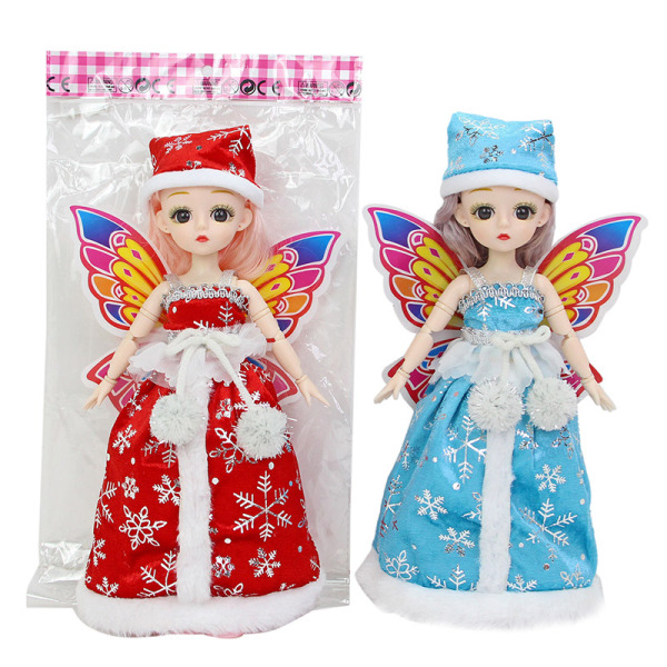 2款式30厘米21关节实身3D真眼圣诞萝莉娃娃带翅膀,帽子 12寸 塑料