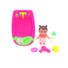 小娃娃带婴儿浴盆,奶瓶,小鸡,肥皂,吹风筒,配件浅蓝,玫红2色 塑料
