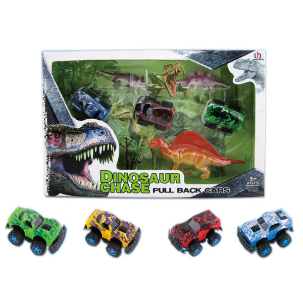恐龙回力越野车套装 中盒 越野迷彩回力车 恐龙场景盒 回力 1:48 实色间喷漆 塑料