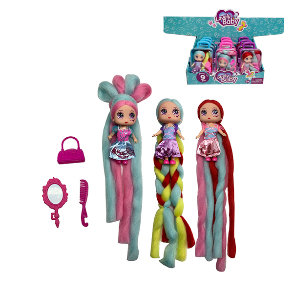 9PCS 3款行李箱实身棉花糖娃娃带包,镜子,梳子 4寸 搪胶