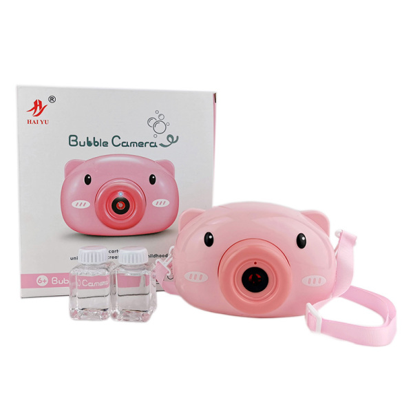 卡通粉猪相机全自动机泡泡机带2瓶30ml泡泡水,1条相机带 塑料