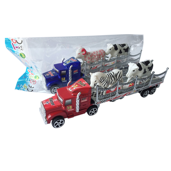 拖头车带2pcs动物 惯性 喷漆 塑料