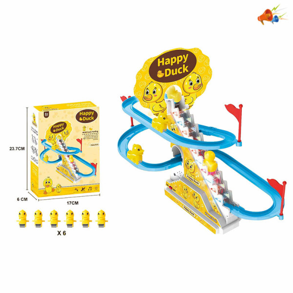 小鸭子爬楼梯电动滑行轨道声光小黄鸭儿童益智玩具 电动 自动演示 声音 不分语种IC 塑料