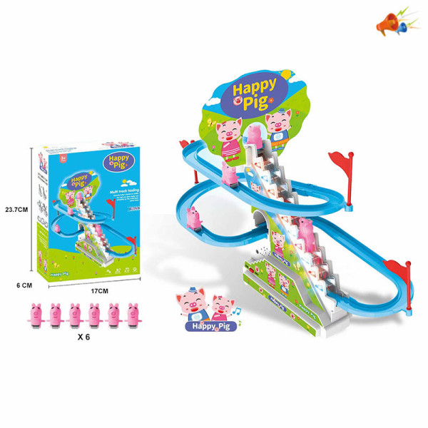 小猪子爬楼梯电动滑行轨道声光小粉猪儿童益智玩具 电动 自动演示 声音 不分语种IC 塑料