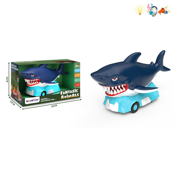 神奇动物蓝色鲨鱼万向车 电动 万向 灯光 声音 音乐 不分语种IC 塑料