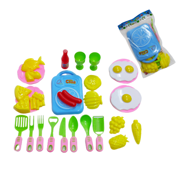 29件装儿童女孩过家家餐具宝宝厨房玩具刀叉蔬菜水果蛋糕杯子 卡通 实色 塑料