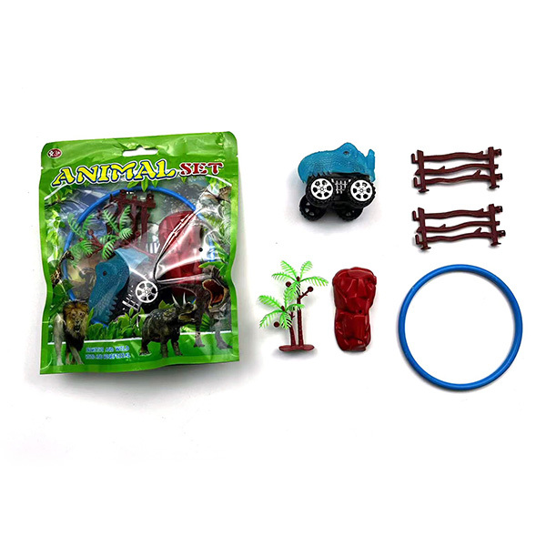 彩虹套圈恐龙玩具车组合套装 回力 喷漆 塑料