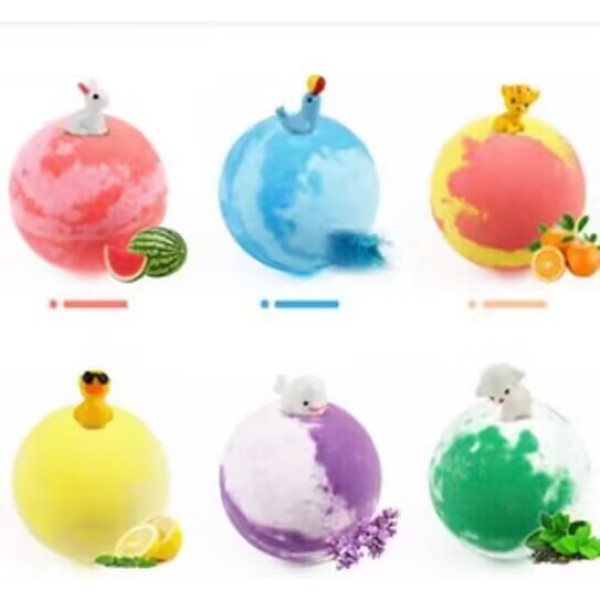 6PCS80g动物玩具盐浴球 (玩偶随机）  混色 塑料