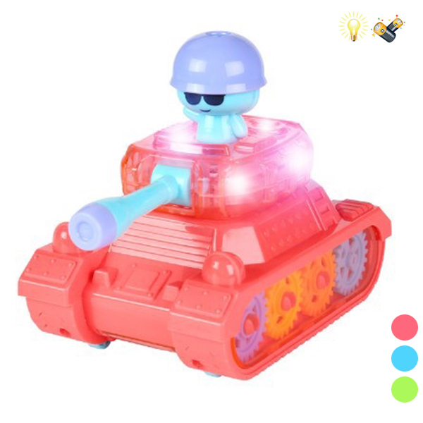儿童趣味益智玩具公仔坦克 3色 惯性 万向 灯光 包电 塑料