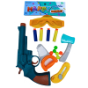 左轮枪配多款工具、眼镜、小刀、锯子、斧头2色 软弹 乒乓球 手枪 实色 塑料
