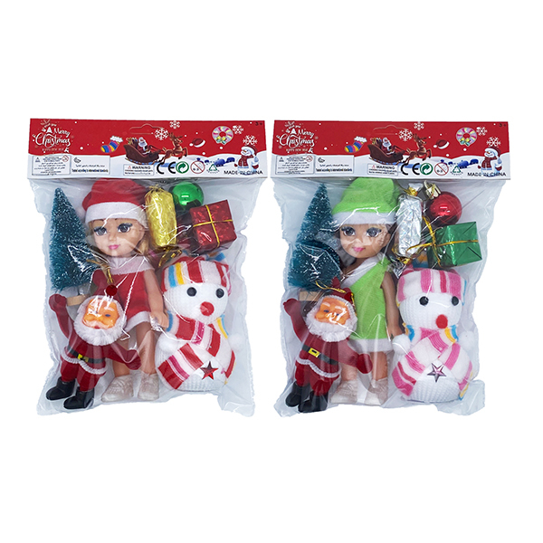 2款空身圣诞女孩肥童娃娃带雪人,圣诞老人,圣诞树,小礼物 6寸 搪胶