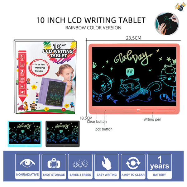 10寸横版彩色屏LCD液晶电子写字板画板涂鸦绘画板手写板3色 彩色磁板 包电 单面 写字板 塑料