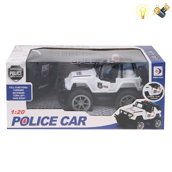 吉普警车 遥控 1:20 4通 灯光 包电 黑轮 警察 塑料