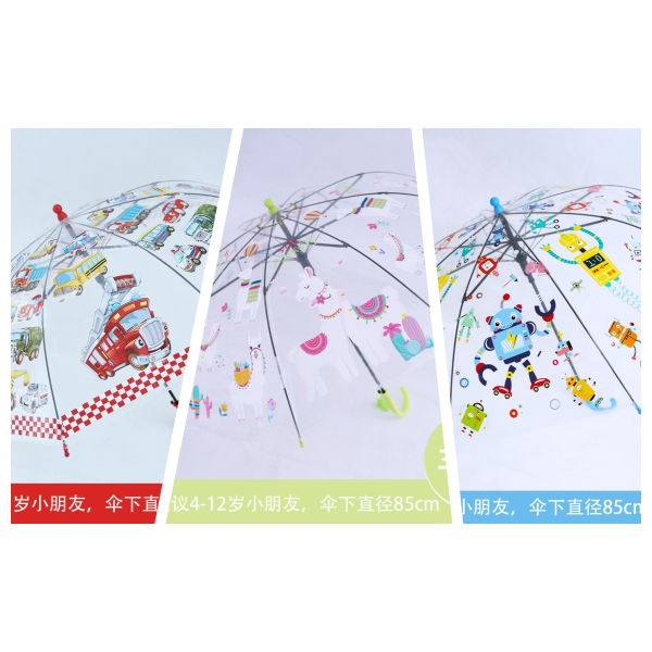 儿童卡通自开直杆透明平板雨伞【67CM】 混色 塑料