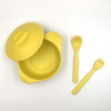 3件套马卡龙带盖双耳碗儿童餐具套装(碗*1,勺子*1,叉子*1) 竹纤维