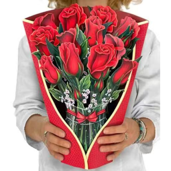 20PCS 大红玫瑰花束贺卡 单色清装 纸质